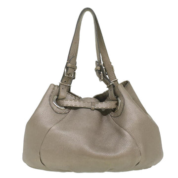 FENDI Celeria Tote Bag Leather Silver Auth ar8876