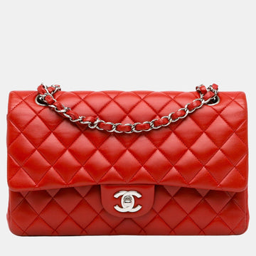 Red Medium Classic Lambskin Double Flap