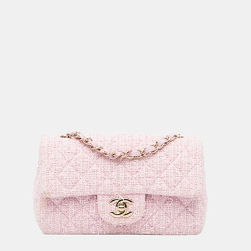 Pink Classic Mini Rectangular Tweed Flap Bag