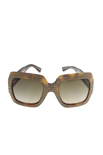 Gucci Womens Crystal Embellished Oversized Square Sunglasses Gold 25 54 145