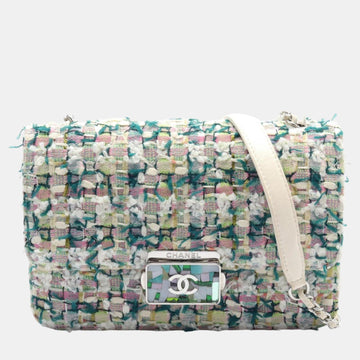 Green White Multicolor Fabric Leather Coco Mark Shoulder Bag