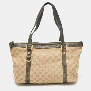 Beige/Metallic GG Canvas and Leather Abbey D-Ring Tote