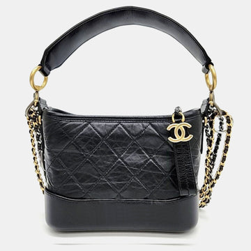 Black Leather Gabrielle Small Hobo Bag