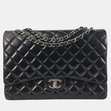 Black Lambskin Leather Jumbo Classic Double Flap Shoulder Bag