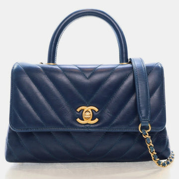 Blue Leather Small Coco Handle Top Handle Bags