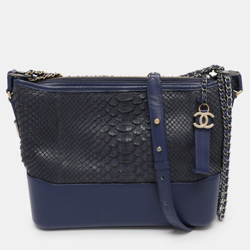 Blue Python and Leather Gabrielle Shoulder Bag