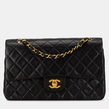 Black Lambskin Leather Medium Classic Double Flap Bag