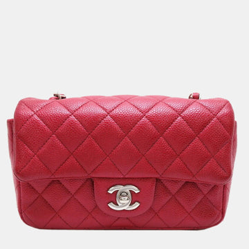 Red Quilted Caviar Mini Rectangular Classic Single Flap Bag