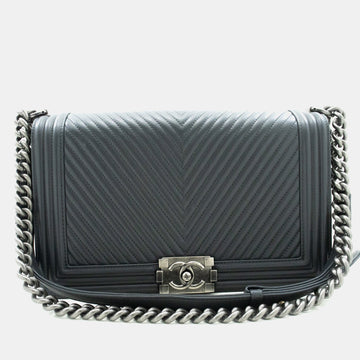 Grey Leather Medium Boy Shoulder Bag