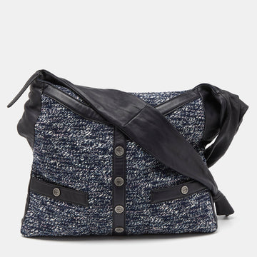 Blue/Black Tweed and Leather Large Girl Bag
