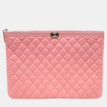 Pink Lambskin Boy Large Clutch