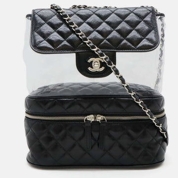 Vinyl Black Leather Matelasse Coco Mark Chain Shoulder Bag