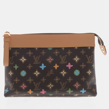 Brown and Multicolor Pochette Voyage Clutch Bag