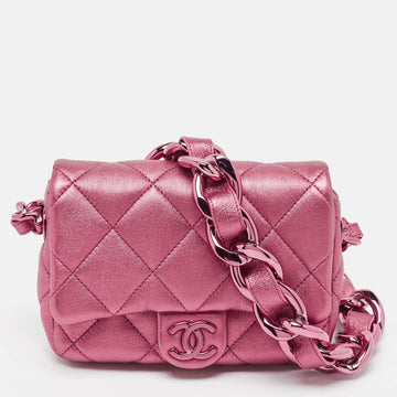 Metallic Pink Quilted Leather Mini Flap Bag