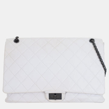 White Leather Distressed Maxi Reissue Flap Bag