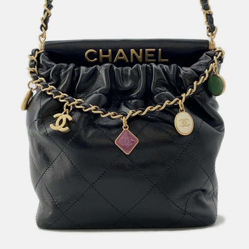 Black Lambskin Resin Quilted Small Bucket Bag
