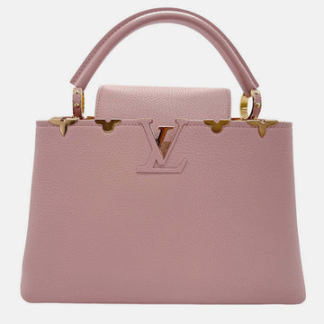 Pink Leather Flower Crown Capucines PM Top Handle Bag
