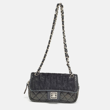 Black Quilted Nylon and Leather Sport Line Camera Flap Bag