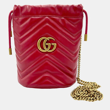 Red Leather GG Marmont Bucket Bag