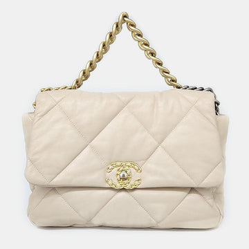Beige Leather Large 19 Flap Bag