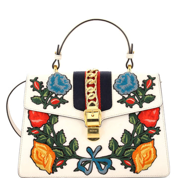 GUCCI Sylvie Top Handle Bag Embroidered Leather Medium