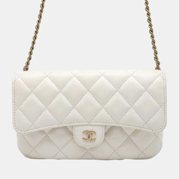 White Caviar Skin Chain Flap Phone Case Matelasse Coco Mark Bag