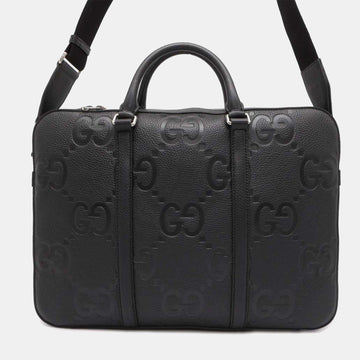 Black Leather Jumbo GG  Briefcase
