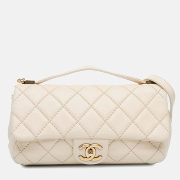 Ivory Calfskin Leather Medium Urban Day Flap Shoulder Bag
