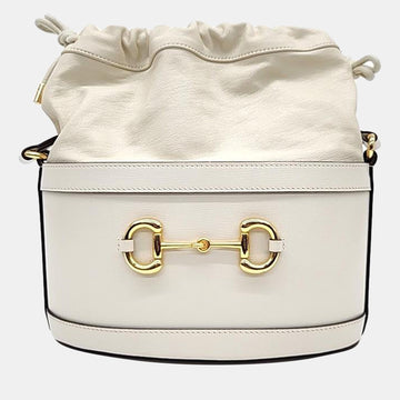 White Leather 1955 Horsebit Drawstring Bucket Bag