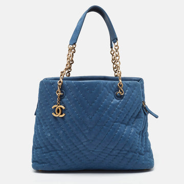 Blue Iridescent Chevron Leather CC Charm Chain Bag