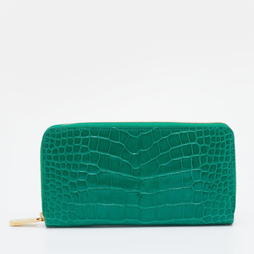 Green Alligator Leather Zippy Wallet