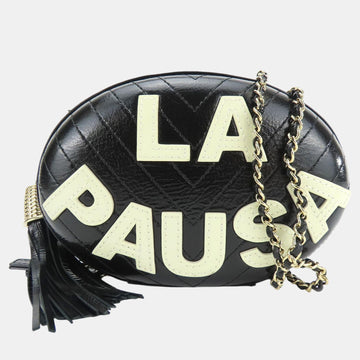 Black Leather La Pausa V Stitch 26 Chain Shoulder Bag