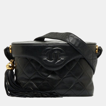 Black Quilted Leather Small Vintage Tassel Box Bag
