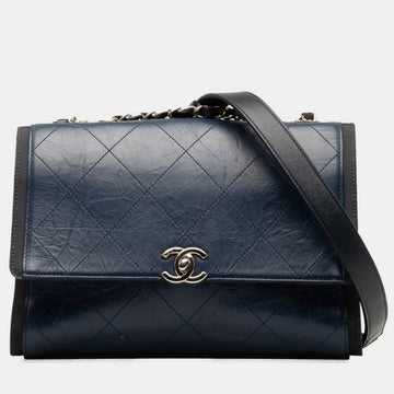 Blue Quilted Leather Shoulder Bag