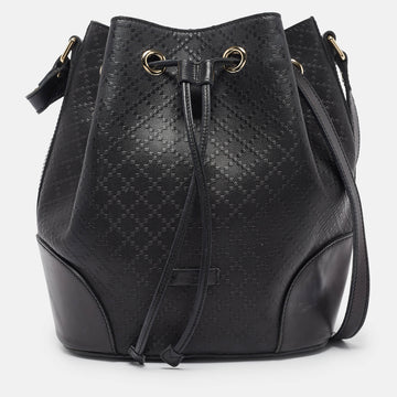 Black Diamante Leather Hilary Bucket Bag