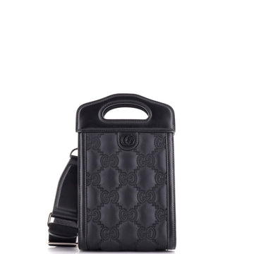 GUCCI Top Handle Crossbody Bag GG Embossed Matelasse Nylon with Leather Mini