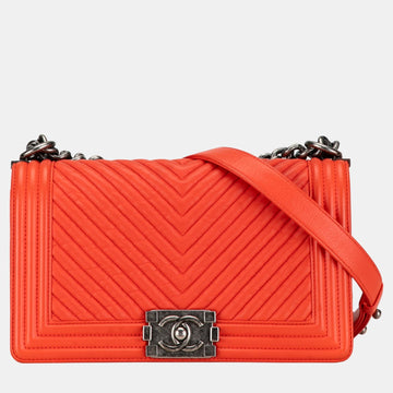 Orange Medium Chevron Lambskin Boy Flap