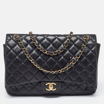 Black Quilted Caviar Leather Maxi Classic Double Flap Bag