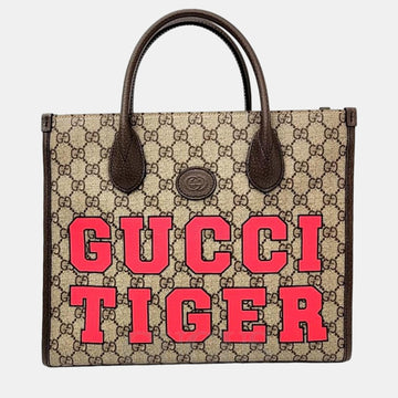 Brown GG Canvas Tiger GG Small Tote Bag