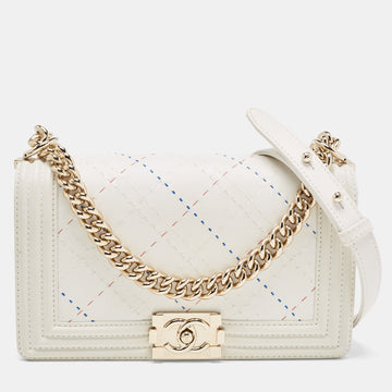 White Stitch Quilted Leather Medium Boy Flap Bag