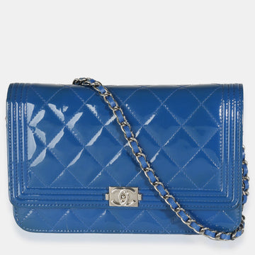 Blue Quilted Patent Boy Wallet On Chain