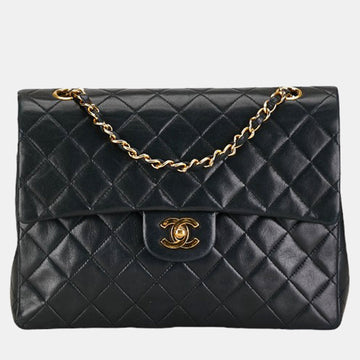 Black Lambskin Leather Medium Classic Double Flap Shoulder Bag
