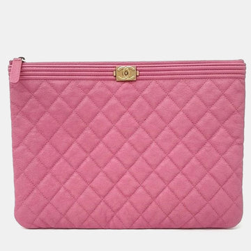 Pink Caviar Leather Medium Boy Clutch Bag