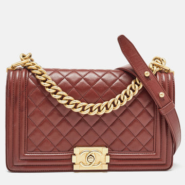 Red Quilted Leather Medium Boy Flap Bag