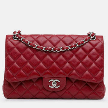 Red Caviar Leather Jumbo Classic Double Flap Bag