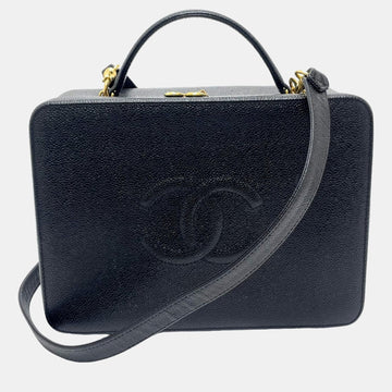 Black Leather CC Filigree Top Handle Bag