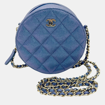 Metallic Blue Leather Round CC Shoulder Bag