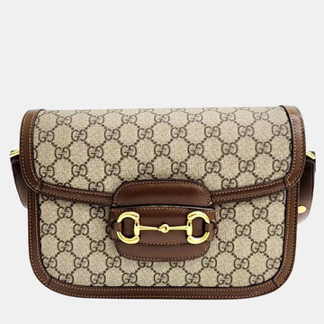 Beige Canvas and Leather New Horsebit 1955 Shoulder Bag