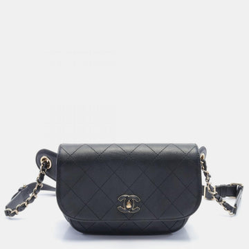 Black Leather Matelasse Waist Bag