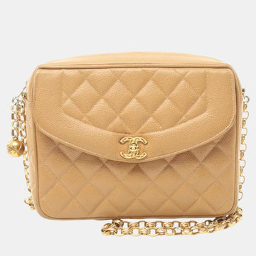Beige Caviar Skin Matelasse Shoulder Bag
